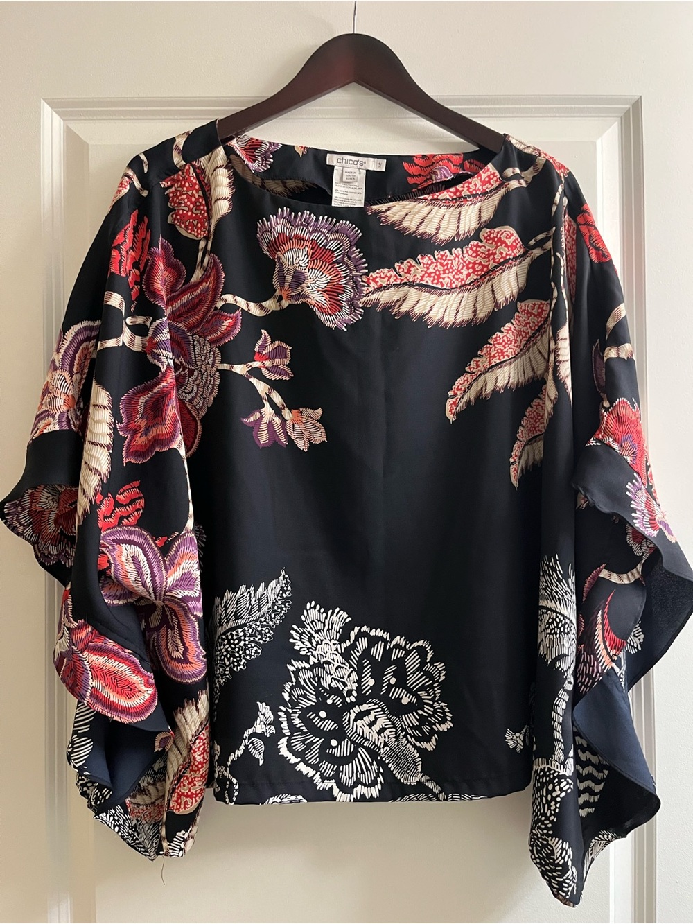 Chico's Blue Floral Flowy Kimono Top